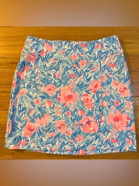 Lilly Pulitzer 4, Blue White  "My Little Peony" skort, UPF 50 wrap-front overlay